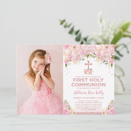 第1聖かわいらし聖聖体バラ金ゴールドピンクフローラ 招待状 (スタンド正面)