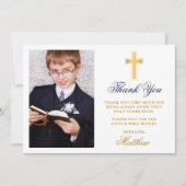 第1聖エレガント聖聖体写真金ゴールドブルー サンキューカード (正面)