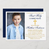 第1聖エレガント聖聖体写真青金ゴールド 招待状 (正面/裏面)