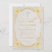 第1聖体フェイク金ゴールドヴィンテージエレガント大理石 招待状 (正面)