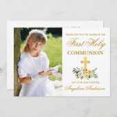 第1聖体拝領フォトイエローホワイトフローラ 招待状 (正面/裏面)