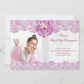第1聖体拝領1人目の女の子薄紫ピンク写真2 招待状 (正面)