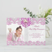 第1聖体拝領1人目の女の子薄紫ピンク写真2 招待状 (スタンド正面)