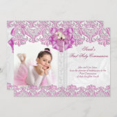 第1聖体拝領1人目の女の子薄紫ピンク写真2 招待状 (正面/裏面)