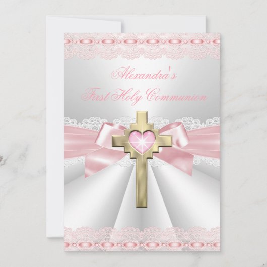 第1聖体拝領1位金ゴールドクロスガールズピンク2 招待状 (正面)
