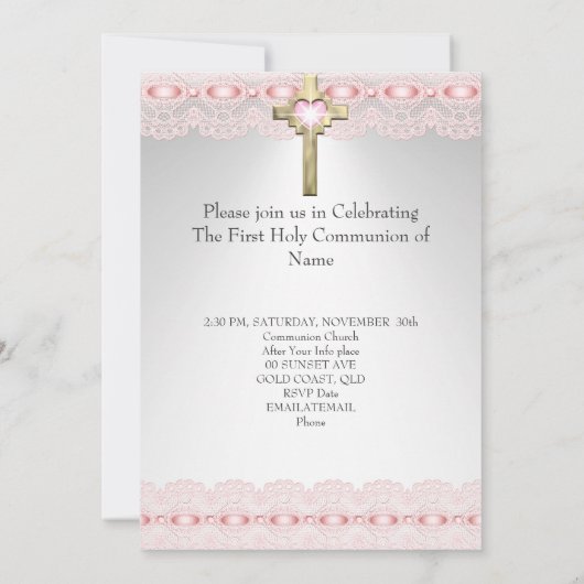 第1聖体拝領1位金ゴールドクロスガールズピンク2 招待状 (裏面)