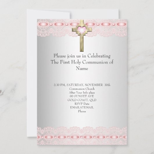 第1聖体拝領1位金ゴールドクロスガールズピンク2 招待状 (裏面)