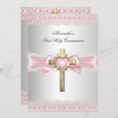 第1聖体拝領1位金ゴールドクロスガールズピンク2 招待状 (正面/裏面)