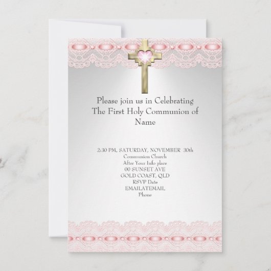 第1聖体拝領1位金ゴールドクロスガールズピンク4 招待状 (裏面)