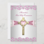 第1聖体拝領1位金ゴールドクロスガールズピンク 招待状 (正面)