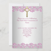 第1聖体拝領1位金ゴールドクロスガールズピンク 招待状 (裏面)