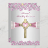 第1聖体拝領1位金ゴールドクロスガールズピンク 招待状 (正面/裏面)