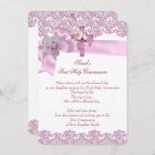 第1聖体拝領1期女十字女ホワイトピンク2 招待状 (正面/裏面)