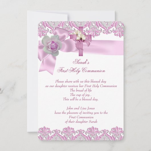 第1聖体拝領1期女十字女ホワイトピンク2 招待状 (正面)