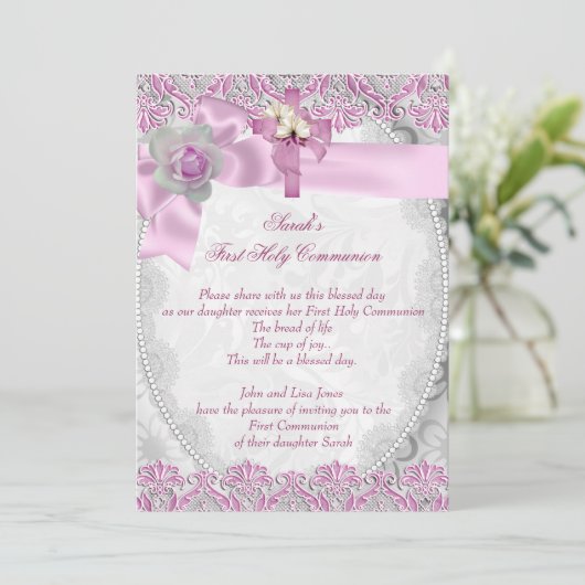 第1聖体拝領1期女十字女ホワイトピンク3 招待状 (スタンド正面)