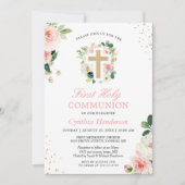 第1聖体赤面ピンクフローラ金ゴールドグリッター 招待状 (正面)