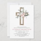 第1聖体金ゴールドクロス赤面ピンクフローラ 招待状 (正面)