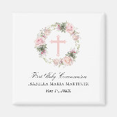 第1聖餐式のマグネットがピンク色のバラに マグネット (正面)