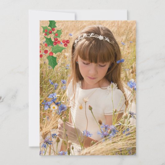 第1聖餐式の冬の森スノーフレーク写真 招待状 (裏面)