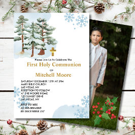 第1聖餐式の冬の森スノーフレーク 招待状