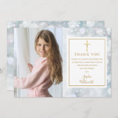 第1聖餐式の冬の雪片の写真 サンキューカード (正面/裏面)