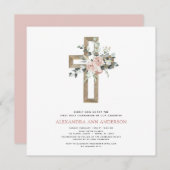 第1聖餐式ほこりっぽいピンク・ローズ 招待状 (正面/裏面)