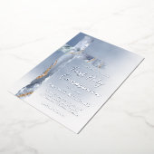 第1聖餐式ほこりっぽい青い十字架 箔招待状 (回転した状態)