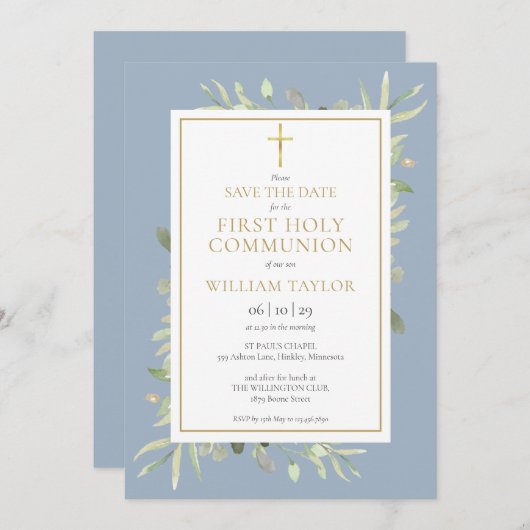 第1聖餐式ほこりっぽい青い緑 セーブザデート (正面/裏面)