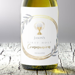 第1聖餐式ほこりっぽい青フェイク金ゴールド箔 ワインラベル