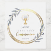 第1聖餐式ほこりっぽい青フェイク金ゴールド箔 ワインラベル (シングルラベル)