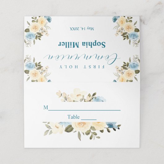 第1聖餐式アイボリーブルーフラワーグリーン プレイスカード (外部開封)