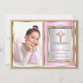 第1聖餐式ガールズピンクパール写真 招待状 (正面)