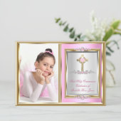 第1聖餐式ガールズピンクパール写真 招待状 (スタンド正面)