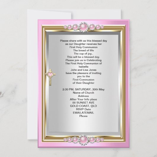 第1聖餐式ガールズピンクパール写真 招待状 (裏面)