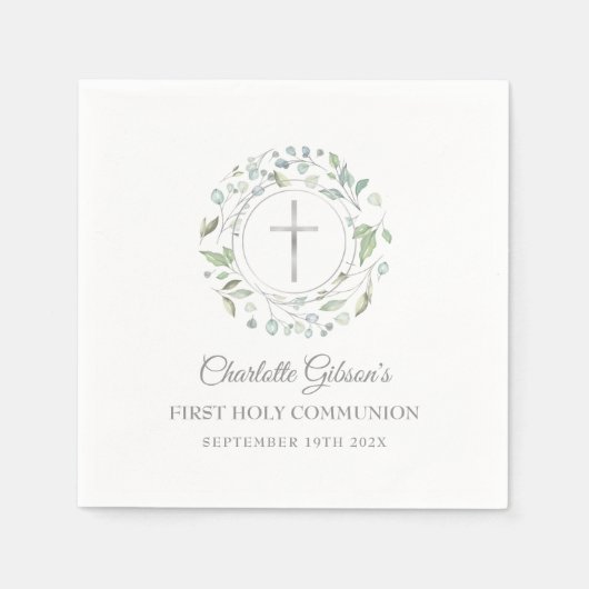 第1聖餐式シルバーが緑を横断 スタンダードカクテルナプキン (正面)