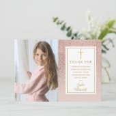 第1聖餐式バラ金ゴールドグリッター写真 サンキューカード (スタンド正面)