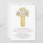 第1聖餐式ピンクの埃っぽいバラ緑 招待状 (正面)