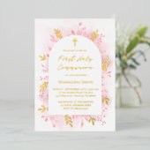 第1聖餐式ピンクの水色 箔招待状 (立ち正面)