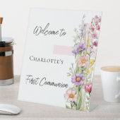 第1聖餐式ピンクの花模様がクロス歓迎サイン 台座サイン (インサイチュ)