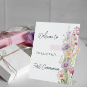 第1聖餐式ピンクの花模様がクロス歓迎サイン 台座サイン