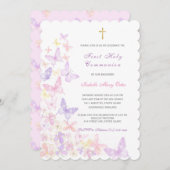 第1聖餐式ピンクバタフライガール 招待状 (正面/裏面)