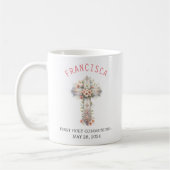 第1聖餐式ピンクフローラ十字架 コーヒーマグカップ (左)