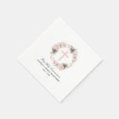 第1聖餐式ピンクローズフローラ十字架 スタンダードカクテルナプキン (角)