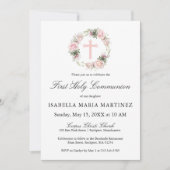 第1聖餐式ピンクローズフローラ 招待状 (正面)