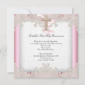 第1聖餐式ピンク色第1女子クロスカッシュ7 招待状 (正面)