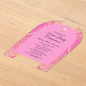 第1聖餐式ピンク金ゴールド群エレガント アクリル招待状 (レイダウン)