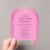 第1聖餐式ピンク金ゴールド群エレガント アクリル招待状 (インサイチュ (ポータブル))