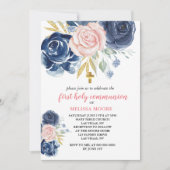 第1聖餐式フローラネイビーブルーピンク 招待状 (正面)