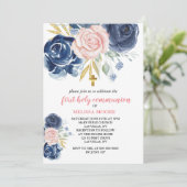 第1聖餐式フローラネイビーブルーピンク 招待状 (スタンド正面)