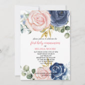 第1聖餐式フローラネイビーブルーピンク 招待状 (正面)